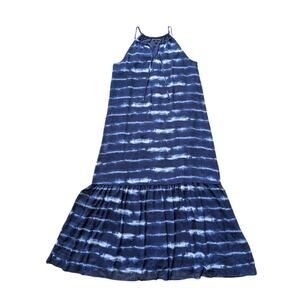 Banana Republic Maxi Dress Women 12 Blue Tie Dye Halter Neck Coastal Beachy